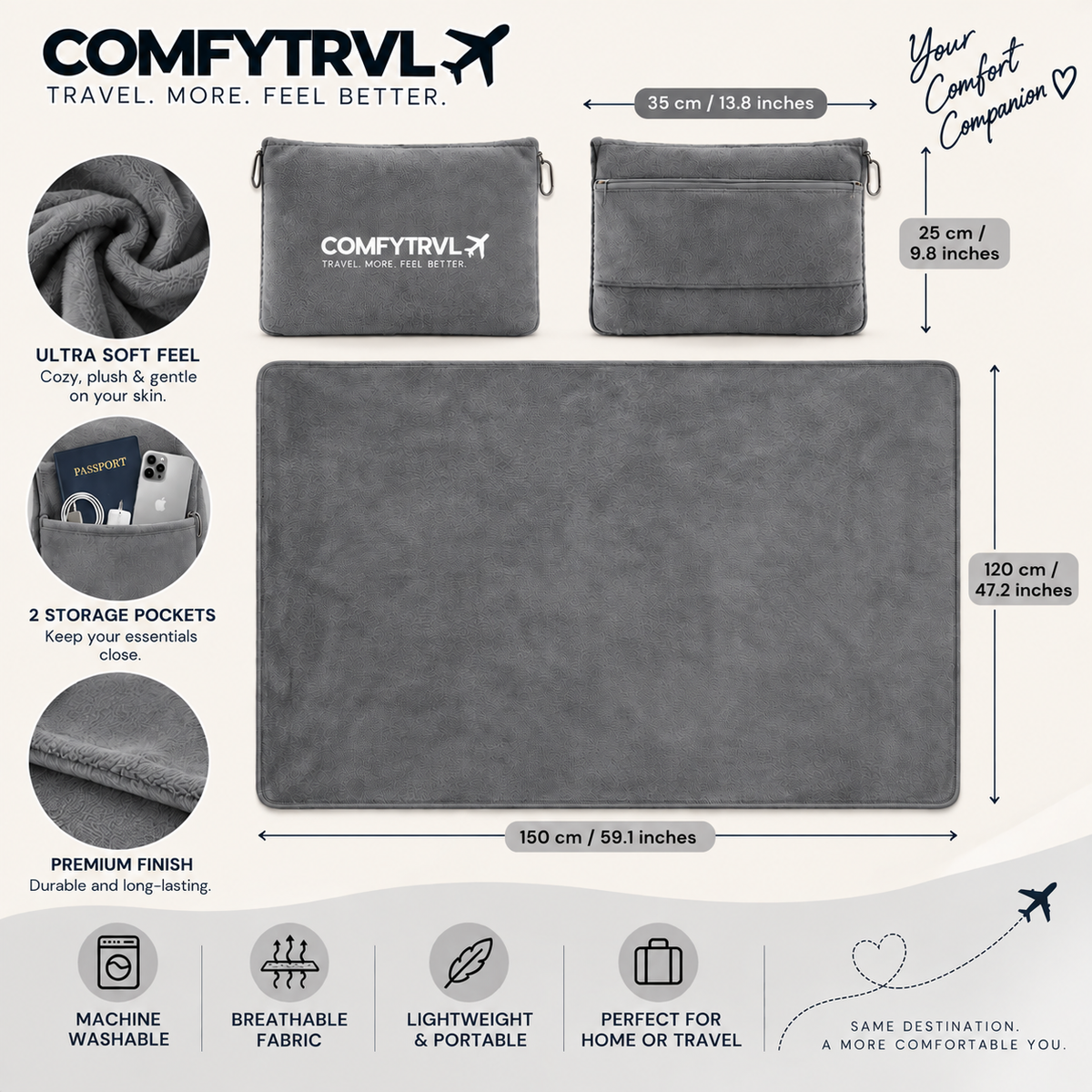 COMFYTRVL™ 2-in-1 Travel Blanket + Pillow