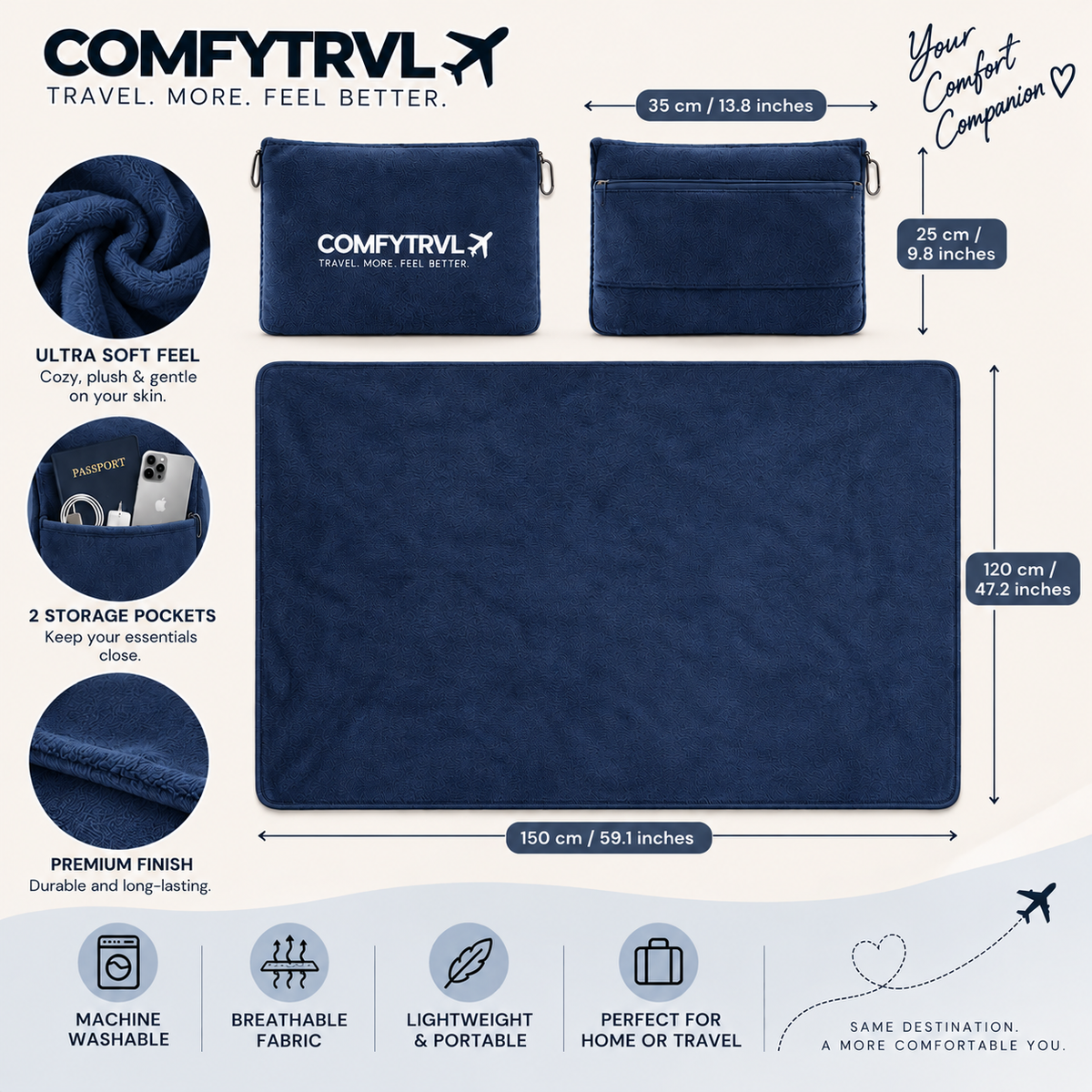 COMFYTRVL™ 2-in-1 Travel Blanket + Pillow