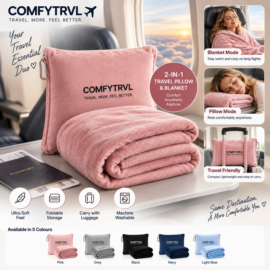 COMFYTRVL™ 2-in-1 Travel Blanket + Pillow